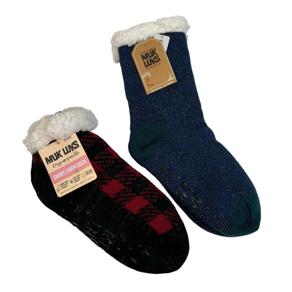 Muk Luks Cabin Socks S/M Women’s Shoe Size 6-8 Sherpa Non Slip Lot Of 2 NEW - Picture 1 of 8